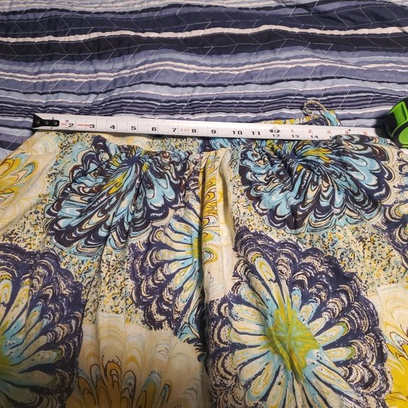 Serengeti Sz L Yellow Blues Floral Pull on Elastic Midi Skirt Cotton Unlined - Picture 6 of 7